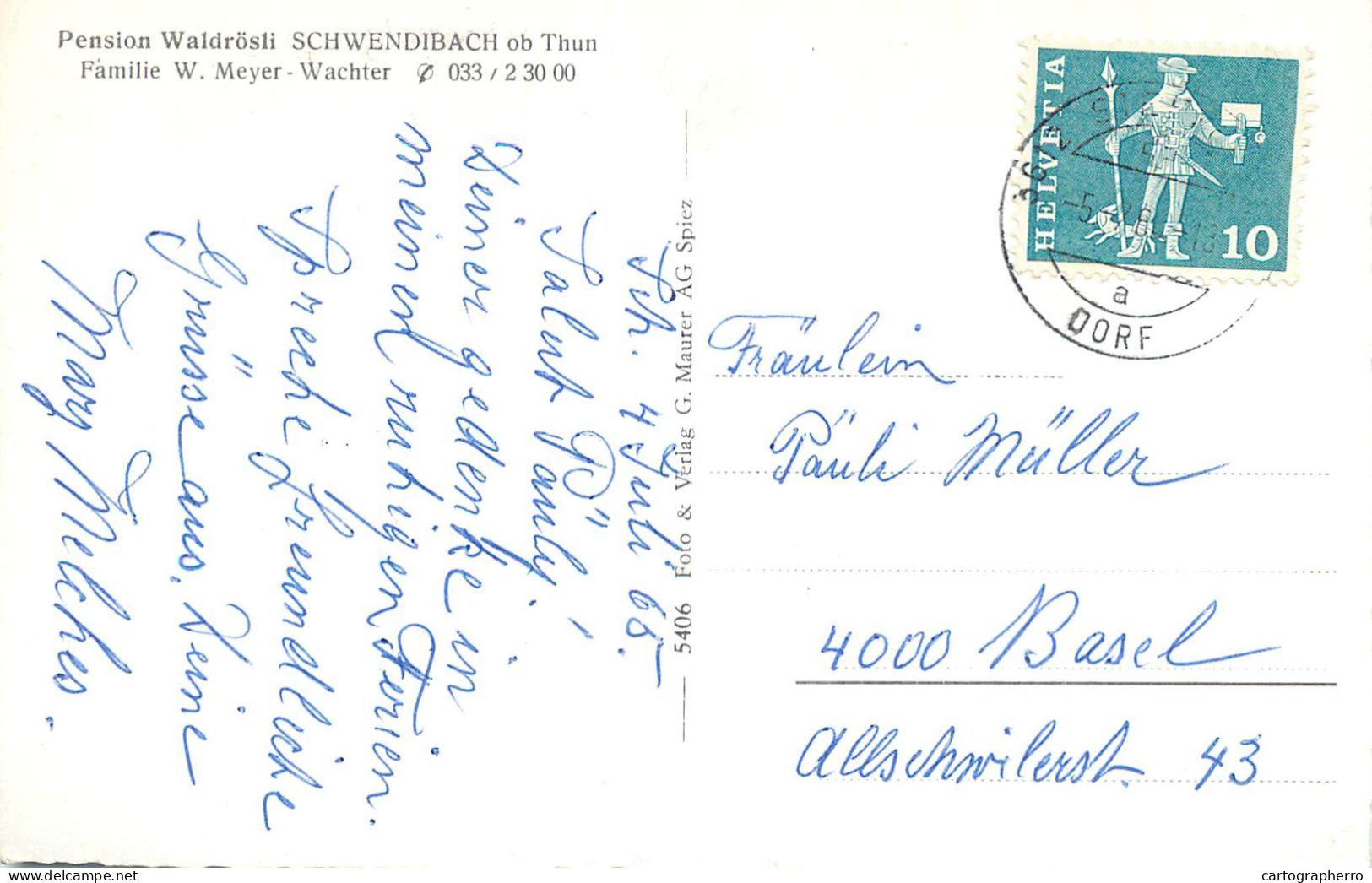 Postcard Switzerland Pension Waldrosli Schwendibach Ob Thunn - Autres & Non Classés