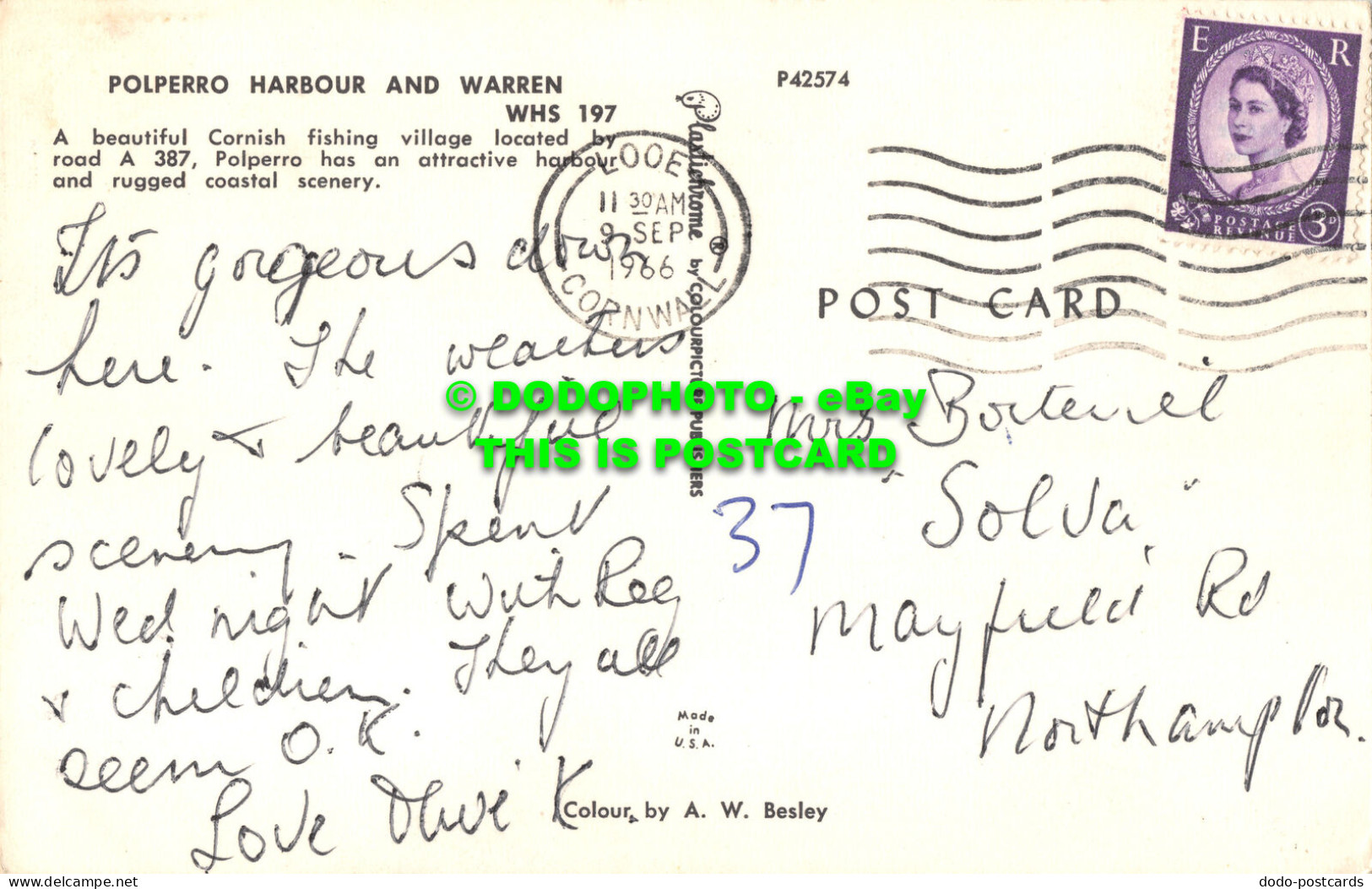 R520789 Polperro Harbour And Warren. Plastichrome. A. W. Besley. 1966 - Monde