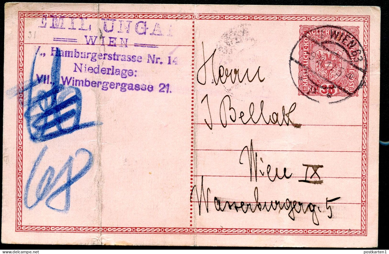 Rohrpost-Postkarte RP31a Wien 63 1917 Kat.9,00€ - Tarjetas