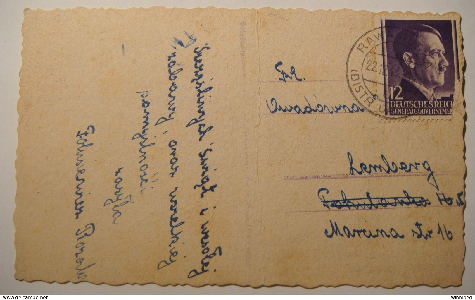 Lwow.Lemberg.2 Pc's.WWII.Kosciol Dominikanow.Wesolych Swiat.Mailed In 1943 Rawa Ruska.Das Theather.Poland.Ukraine. - Ucrania