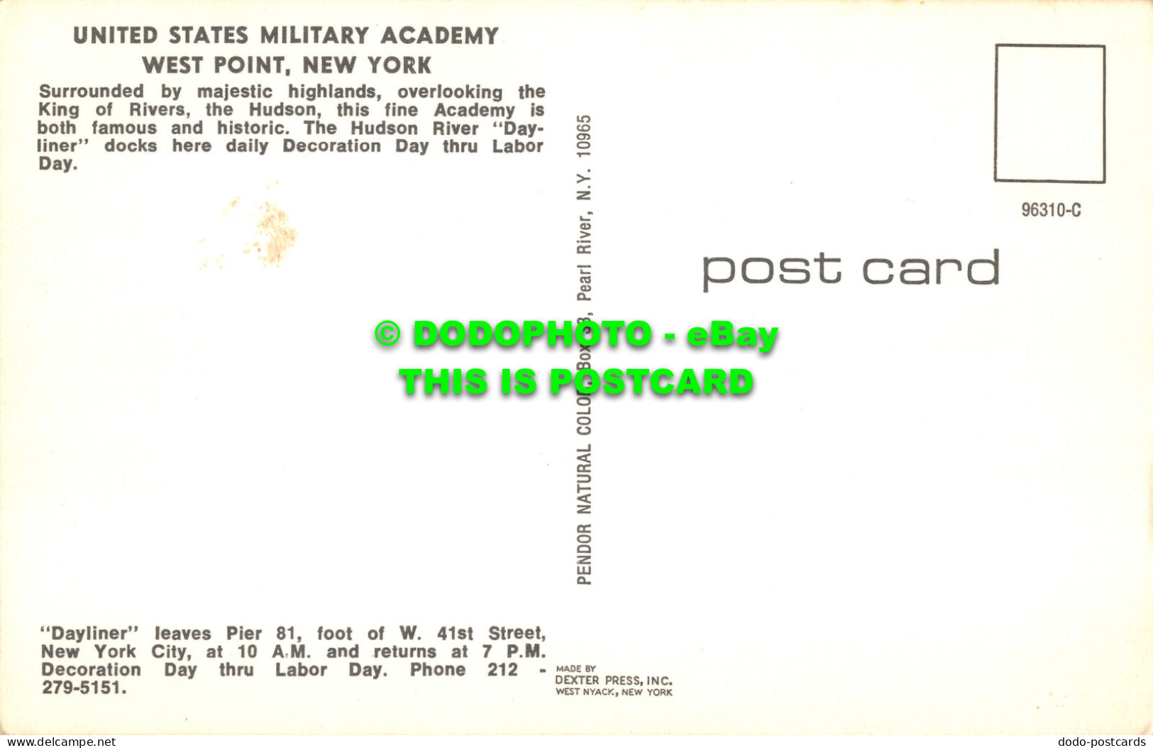 R520668 New York. United States Military Academy. West Point. Dayliner Leaves Pi - Monde