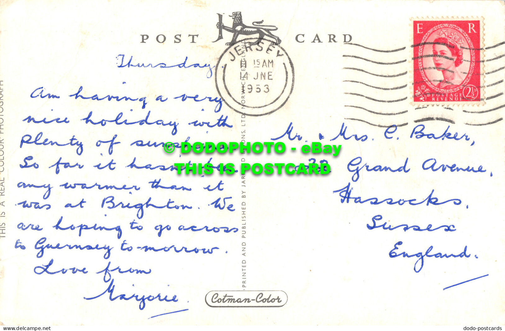 R521198 Jersey. Rozel Bay. Jarrold. RP. Postcard. 1953 - Monde