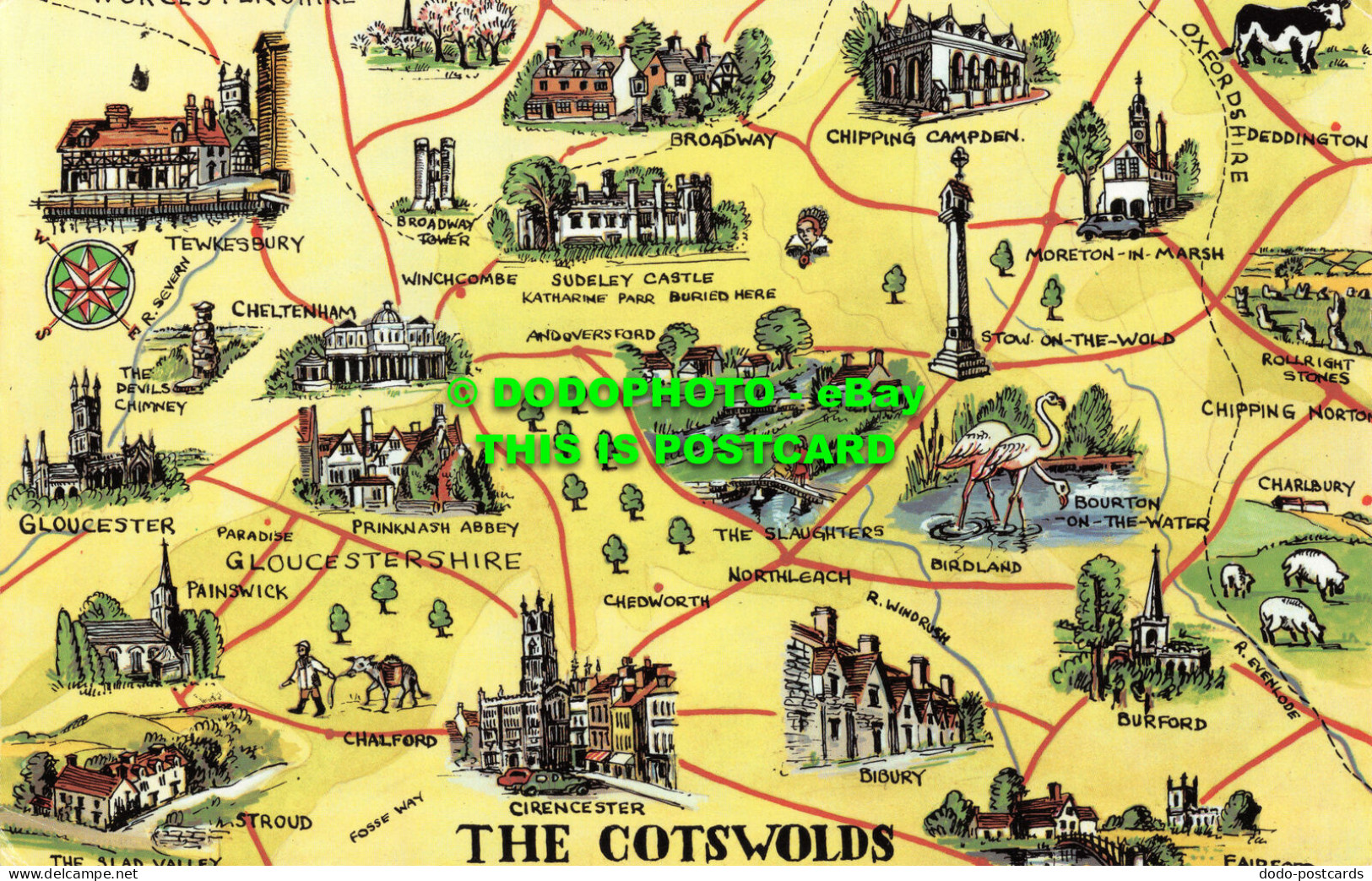 R520855 The Cotswolds. Map. Postcard - Monde