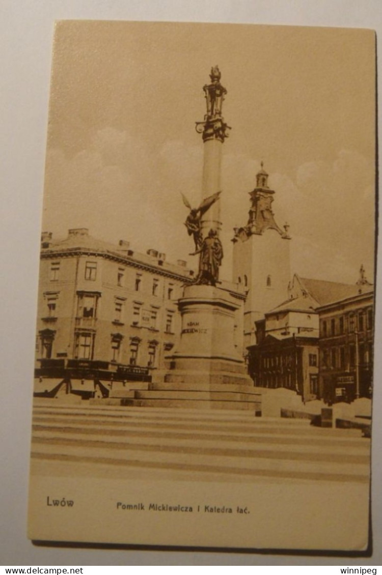 Lwow.Pomnik Mickiewicza I Katedra Lac.Leon Propst.1910.Poland.Ukraine. - Oekraïne