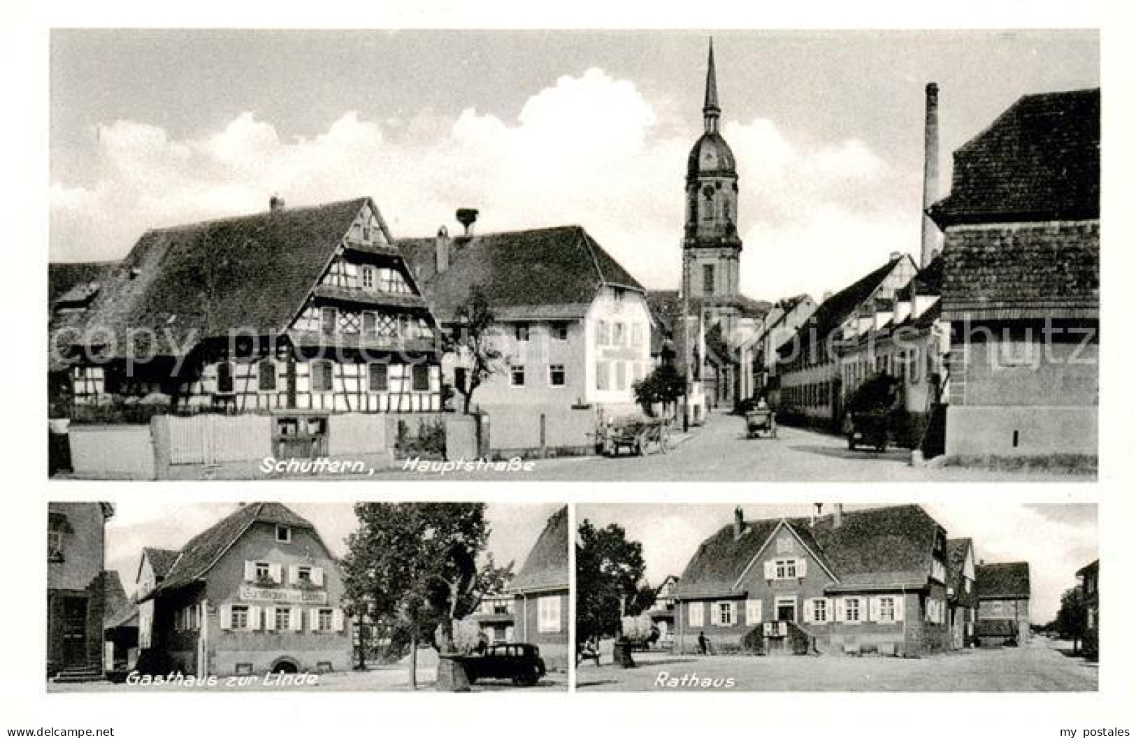 73850400 Schuttern Friesenheim Hauptstrasse Kirche Gasthaus Zur Linde Rathaus  - Autres & Non Classés