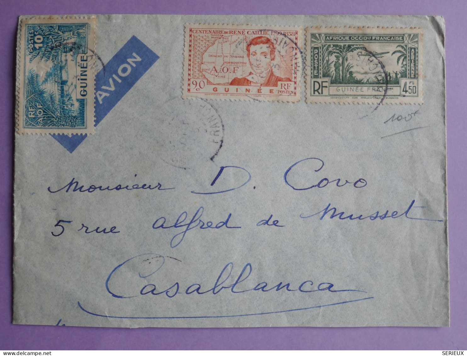 DN10  GUINEE LETTRE RARE DEST.  1940 PETIT BUREAU COYAH A CASA  MAROC +   +AFF. INTERESSANT++ - Briefe U. Dokumente