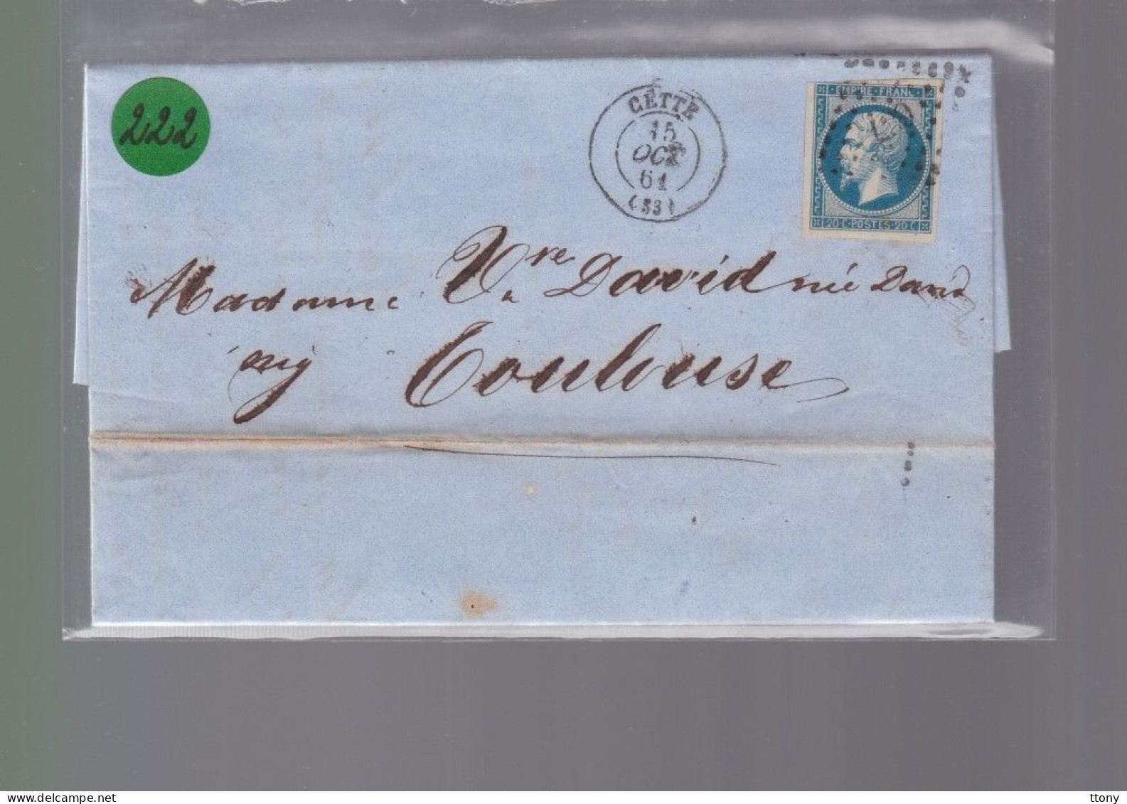 Un Timbre Napoléon III   N° 14  20 C Bleu   Sur Lettre  Départ Cette  1861     Destination Toulouse - 1853-1860 Napoleone III