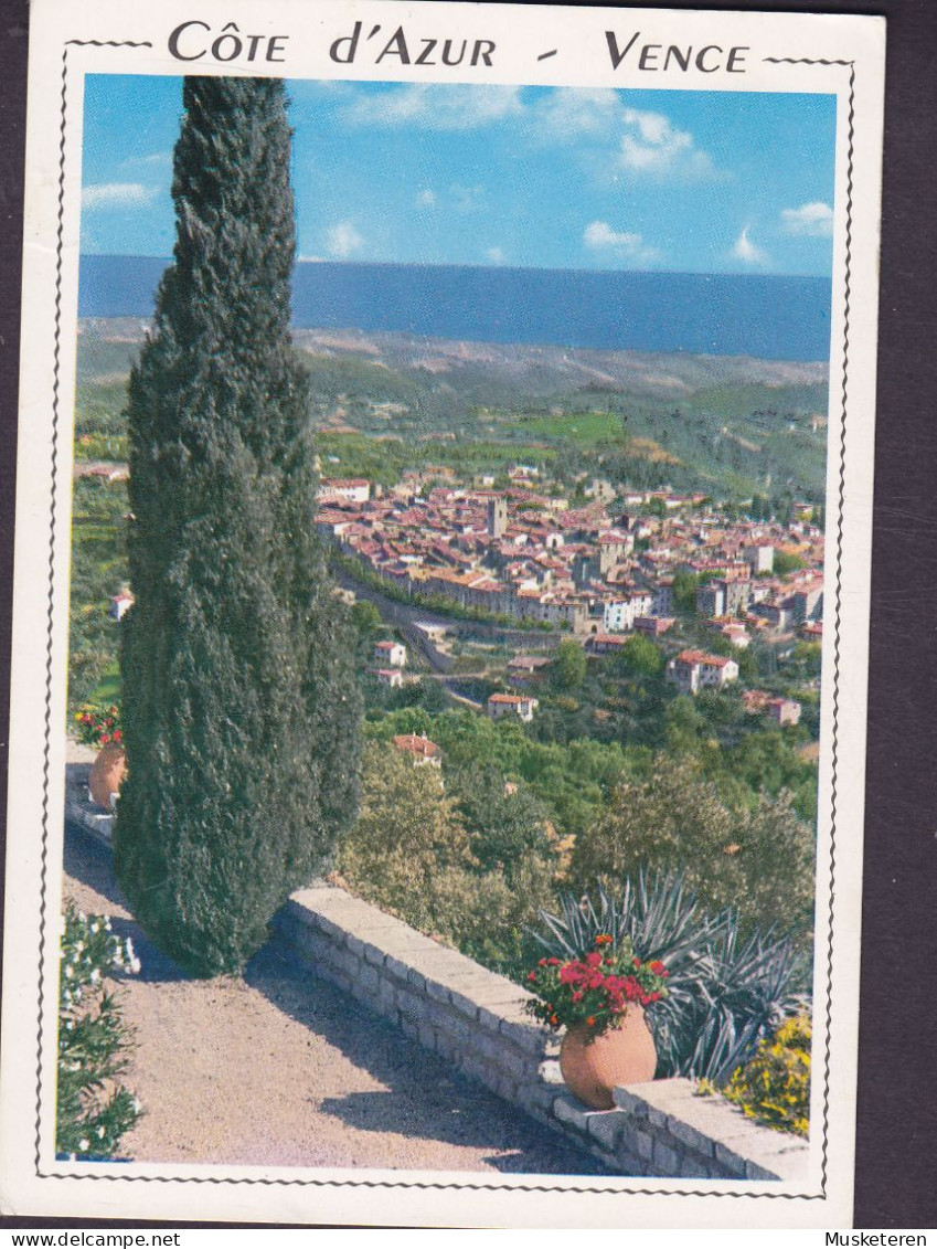 France CPA Côte D'Azur - Vence Vue Générale Au Fond La Méditerrannée VENCE 1991 RUNGSTED KYST Denmark (2 Scans) - Vence