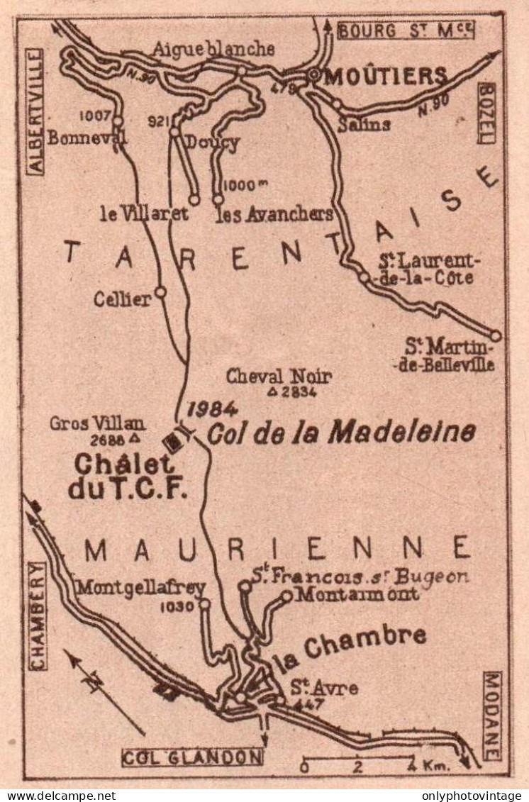 France 1934, Col De La Madeleine, Savoie, Mappa Geografica, Vintage Map - Geographical Maps