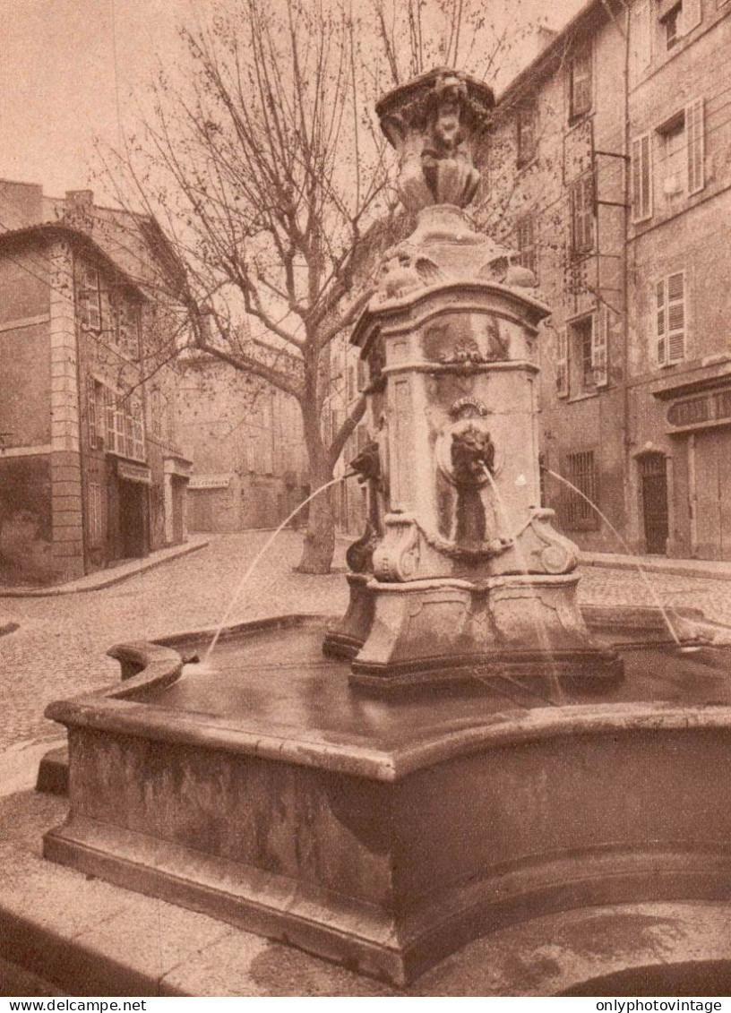 France 1934, Aix-en-Provence, Fontaine Des Tanneurs, Stampa, Vintage Print - Estampes & Gravures