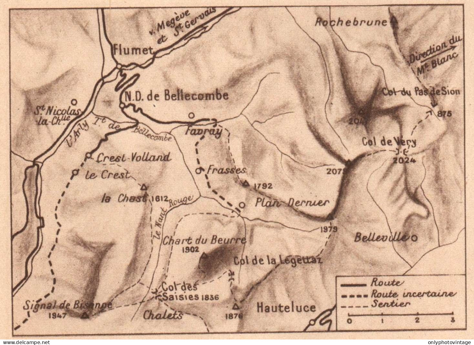 France 1934, Col De Very, Favray, Belleville, Mappa Geografica Vintage Map - Estampes & Gravures