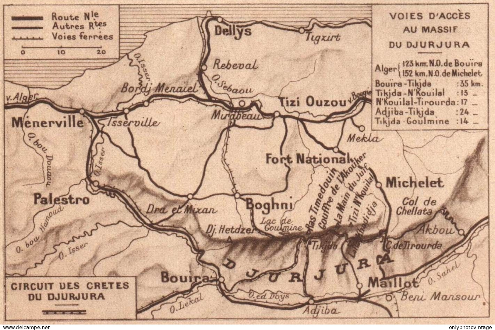 Algerie 1934, Circuit Des Cretes Du Djurjura, Mappa Geografica Vintage Map - Estampes & Gravures