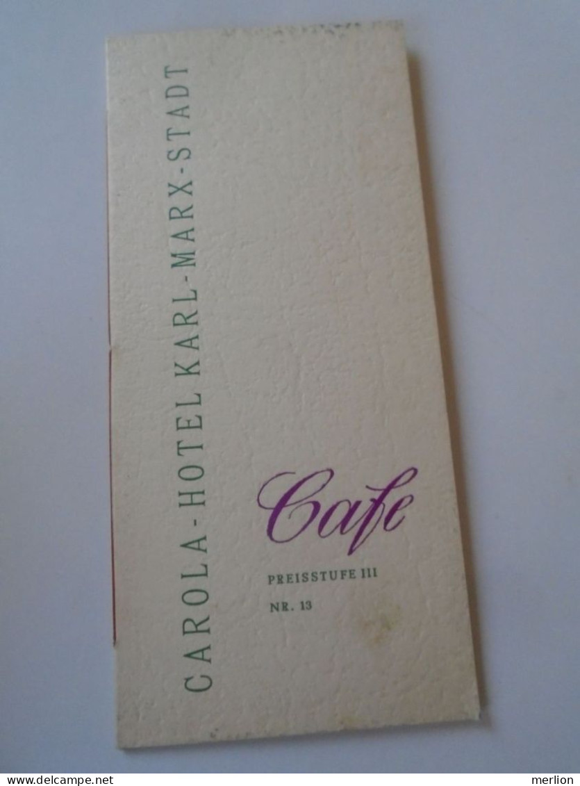 D202228  Menu,  CAROLA Hotel- Karl Marx Stadt - Drinks And Icecreams Pricelist    1962 - Menus