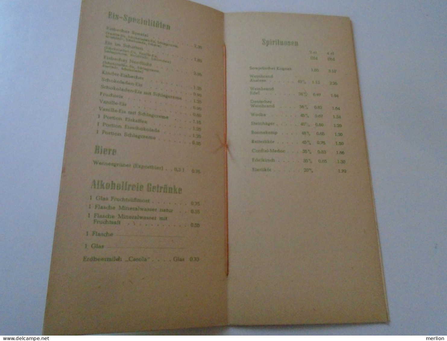 D202228  Menu,  CAROLA Hotel- Karl Marx Stadt - Drinks And Icecreams Pricelist    1962 - Menus