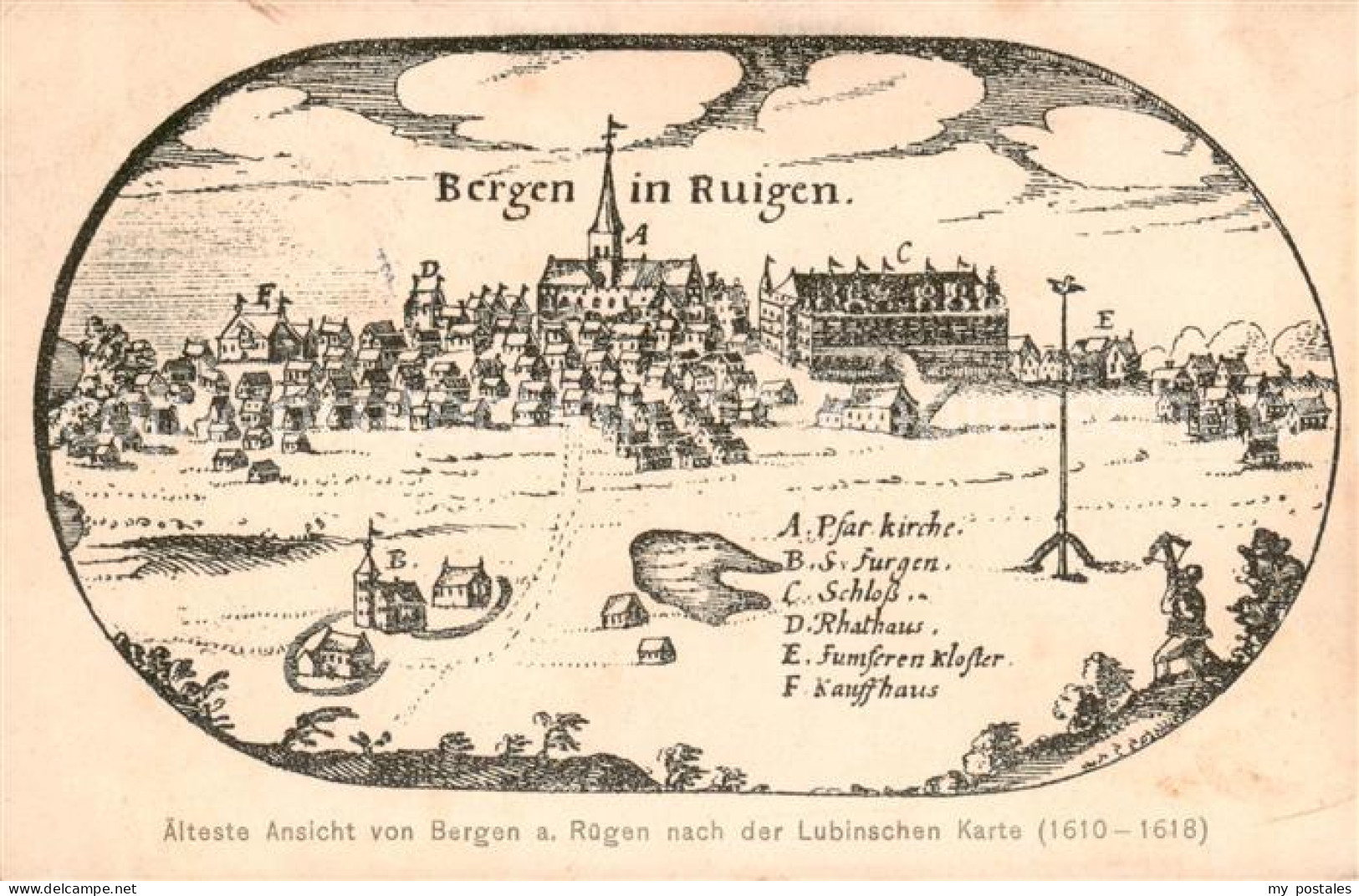 73850025 Bergen  Ruegen Aelteste Ansicht Nach Der Lubinschen Karte 1610-1618 Kue - Altri & Non Classificati