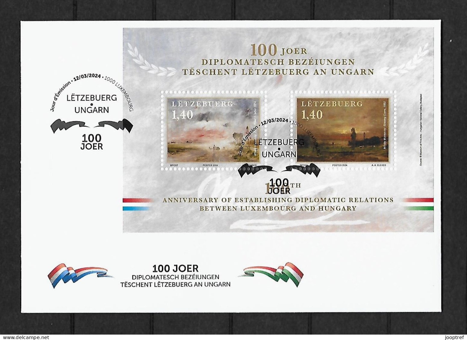 2024 Joint Luxembourg And Hungary, OFFICIAL FDC LUXEMBOURG WITH SOUVENIR SHEET: Relationship / Buildings - Emissions Communes