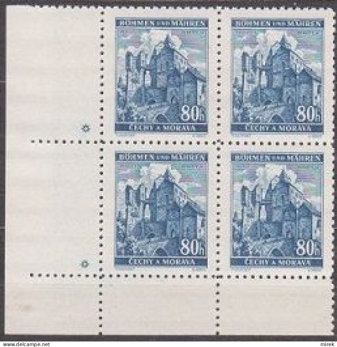 079/ Pof. 42; Corner 4-block, Plate Marks *, Wide Border - Unused Stamps