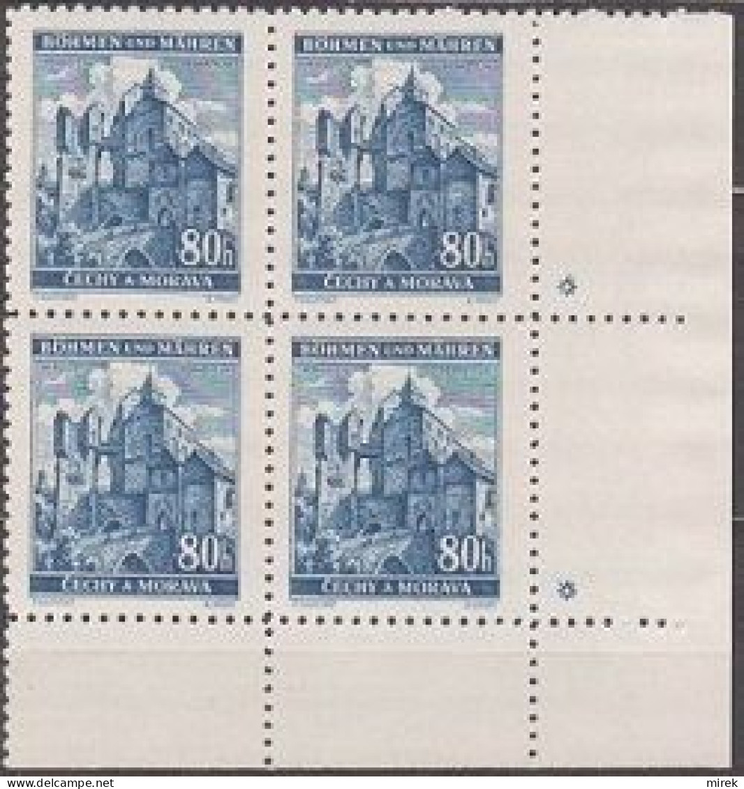 080/ Pof. 42; Corner 4-block, Plate Marks *, Wide Border - Ungebraucht