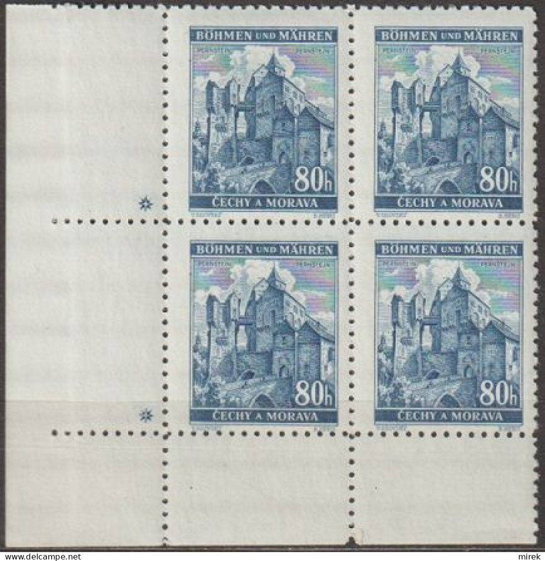 083/ Pof. 42; Corner 4-block, Plate Marks +, Wide Border - Ungebraucht