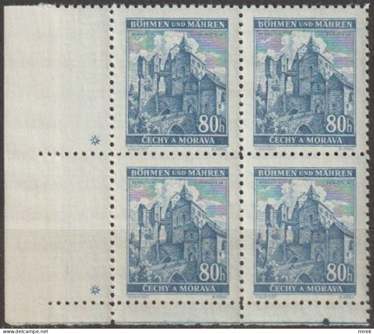 084/ Pof. 42; Corner 4-block, Plate Marks +, Narrow Border - Nuevos