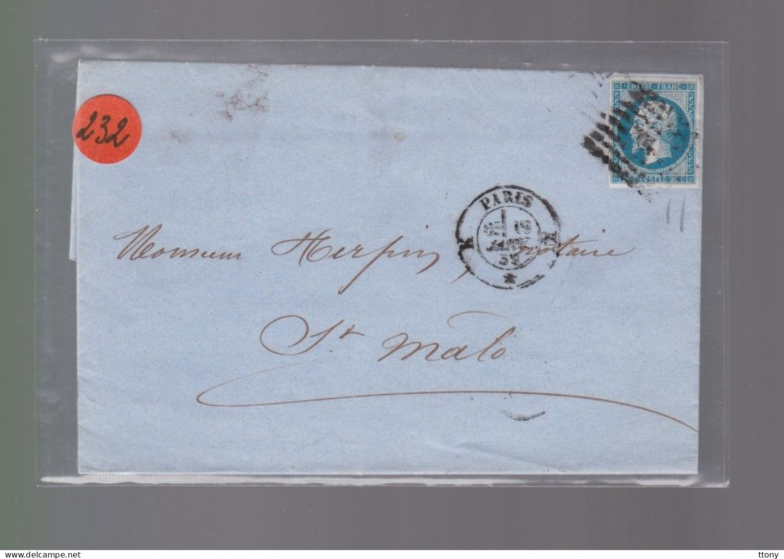 Un Timbre Napoléon III   N° 14  20 C Bleu     Sur Lettre   1859   Destination   St -Malo - 1853-1860 Napoléon III