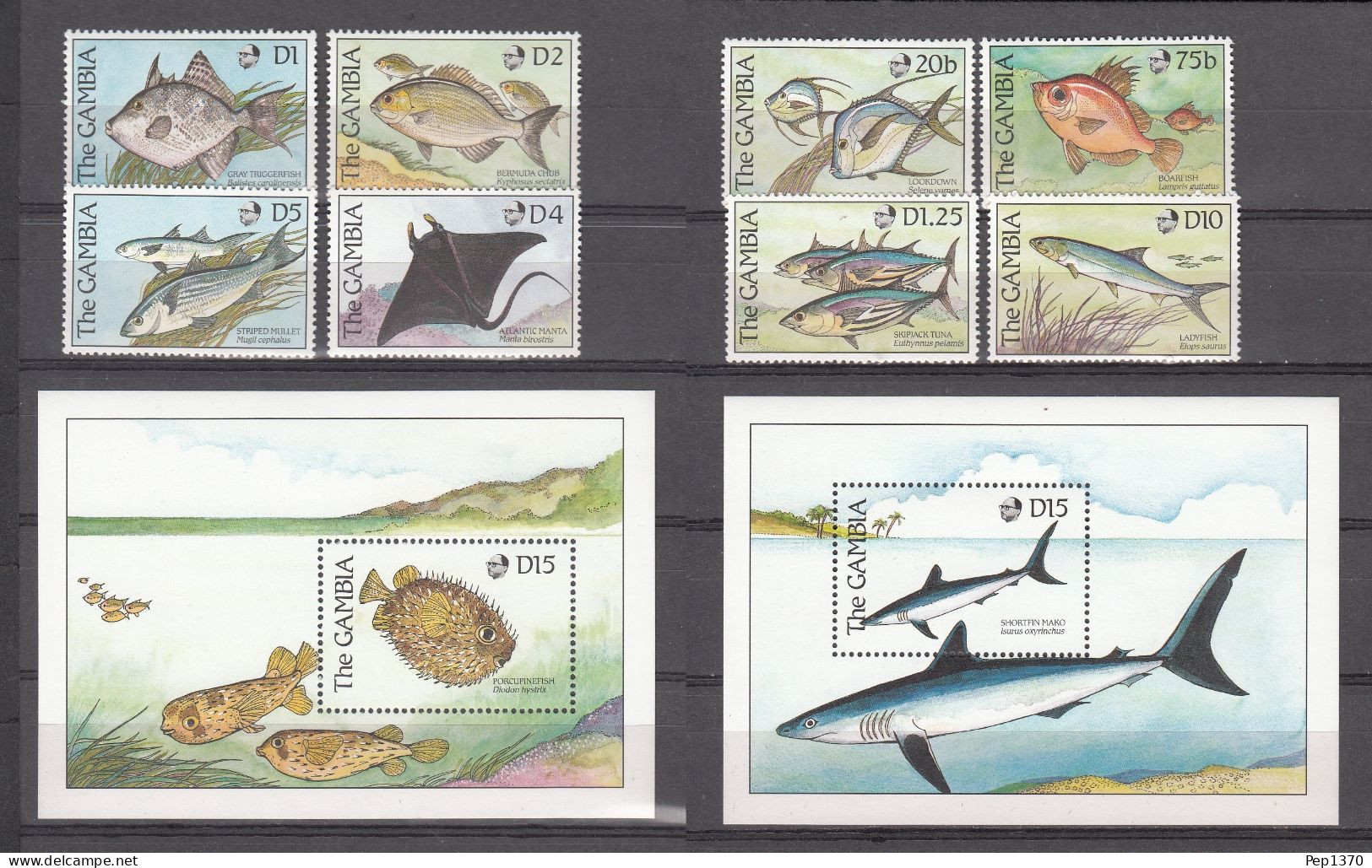 GAMBIA 1989 - PECES - FISHES - POISSONS - YVERT 829/832 + 837/840** + HB-74 + HB-76** - Fishes