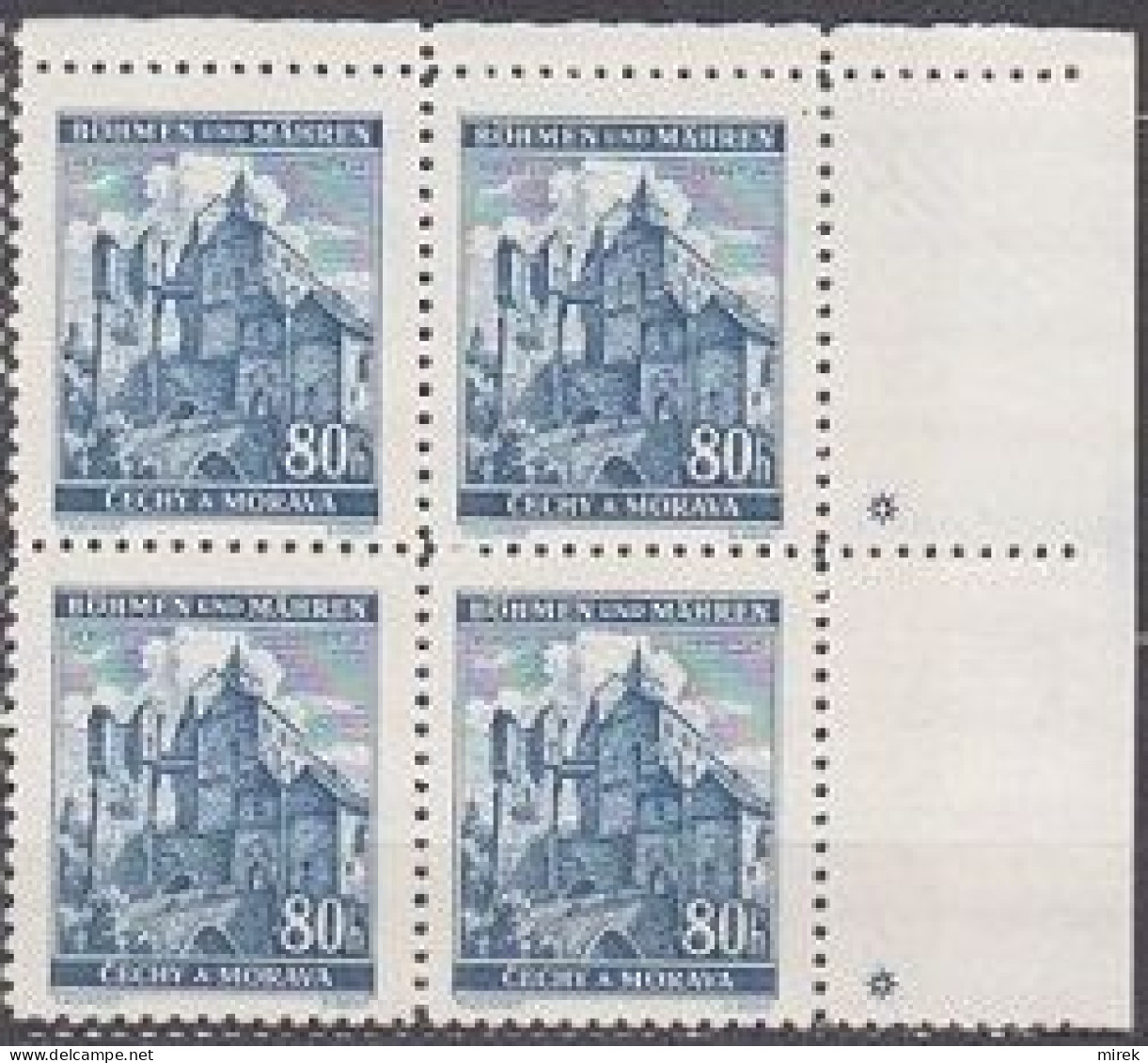 082/ Pof. 42; Corner 4-block, Plate Marks +, Narrow Border - Ungebraucht