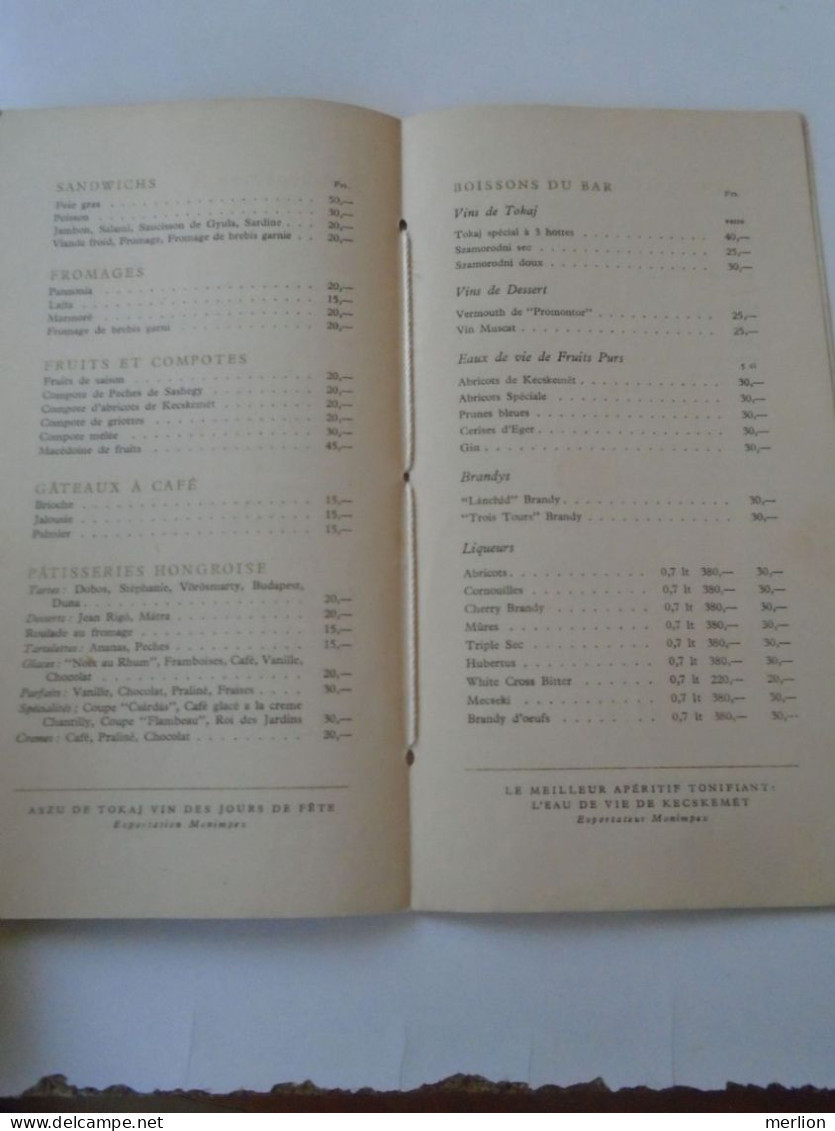 D202230 Menu, Restaurant Hongrois Café-Bar -Patisserie -Exposition Universelle A Bruxelles 1958 Hungarian Cuisine -Vins - Menu