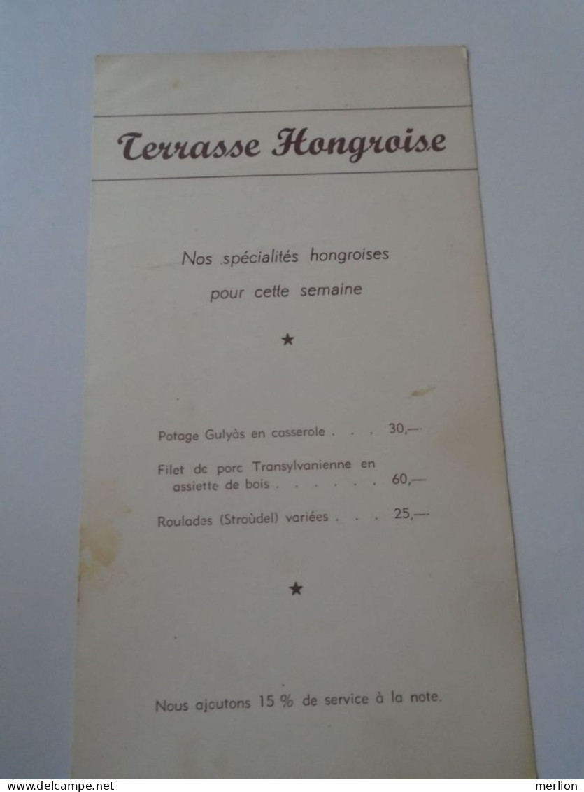 D202230 Menu, Restaurant Hongrois Café-Bar -Patisserie -Exposition Universelle a Bruxelles 1958 Hungarian Cuisine -Vins