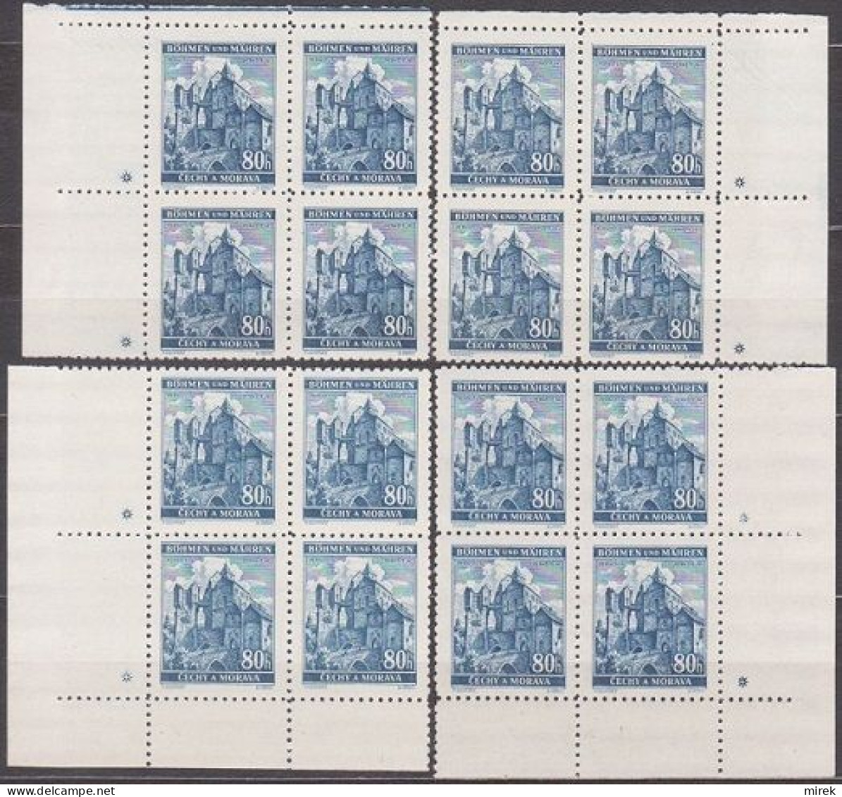 086/ Pof. 42; Corner 4-blocks Miniature, Plate Marks + - Ungebraucht