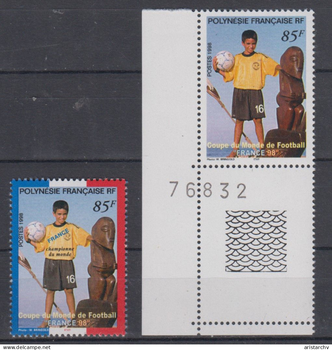 FRENCH POLYNESIA 1998 FOOTBALL WORLD CUP 2 STAMPS 1 WITH OVERPRINT - 1998 – France