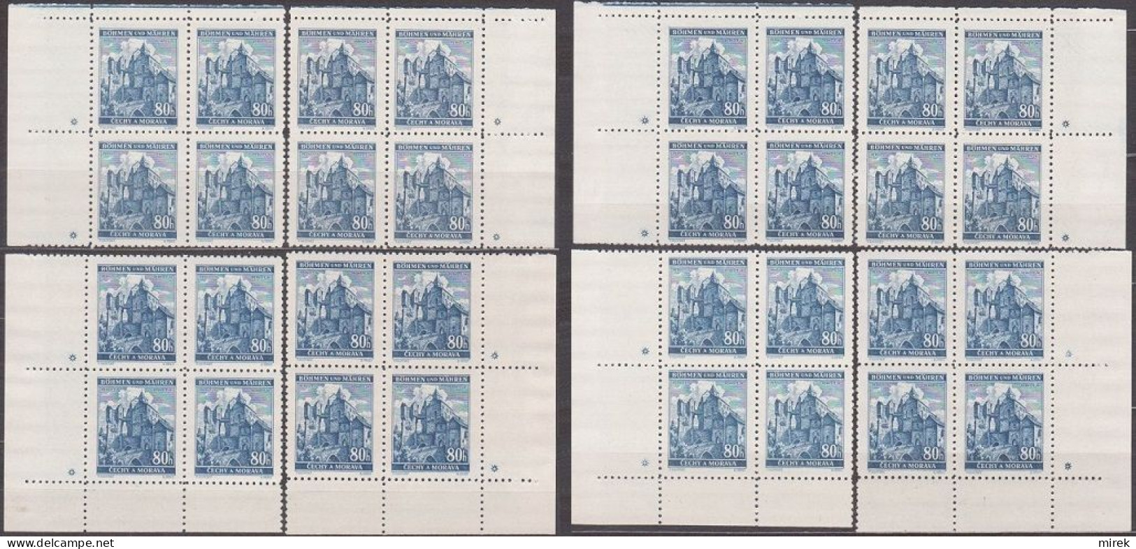 087/ Pof. 42; Corner 4-blocks Miniatures, Plate Marks * And + - Unused Stamps