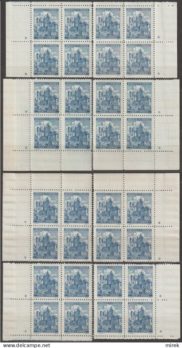 088/ Pof. 42; Corner 4-blocks Big Miniature, Plate Marks * - Unused Stamps