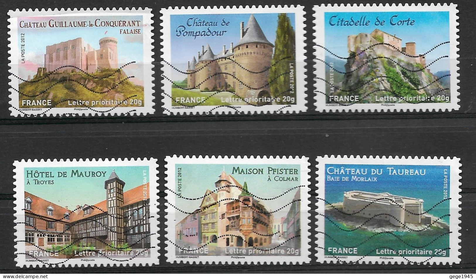 France 2012  Oblitéré Autoadhésif  N°  714 - 719 - 720 - 723  - 724 - 725   -   Chateaux Et Demeures Historiques  ( I ) - Used Stamps