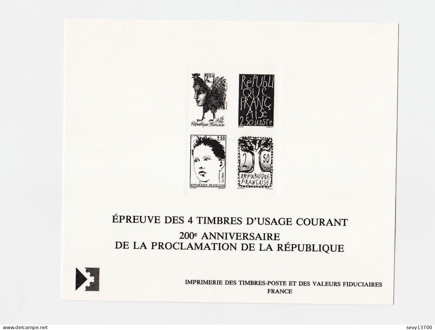 Epreuve Des 4 Timbres D'usage Courant - 200 ème Anniversaire De La République - Epreuves D'artistes