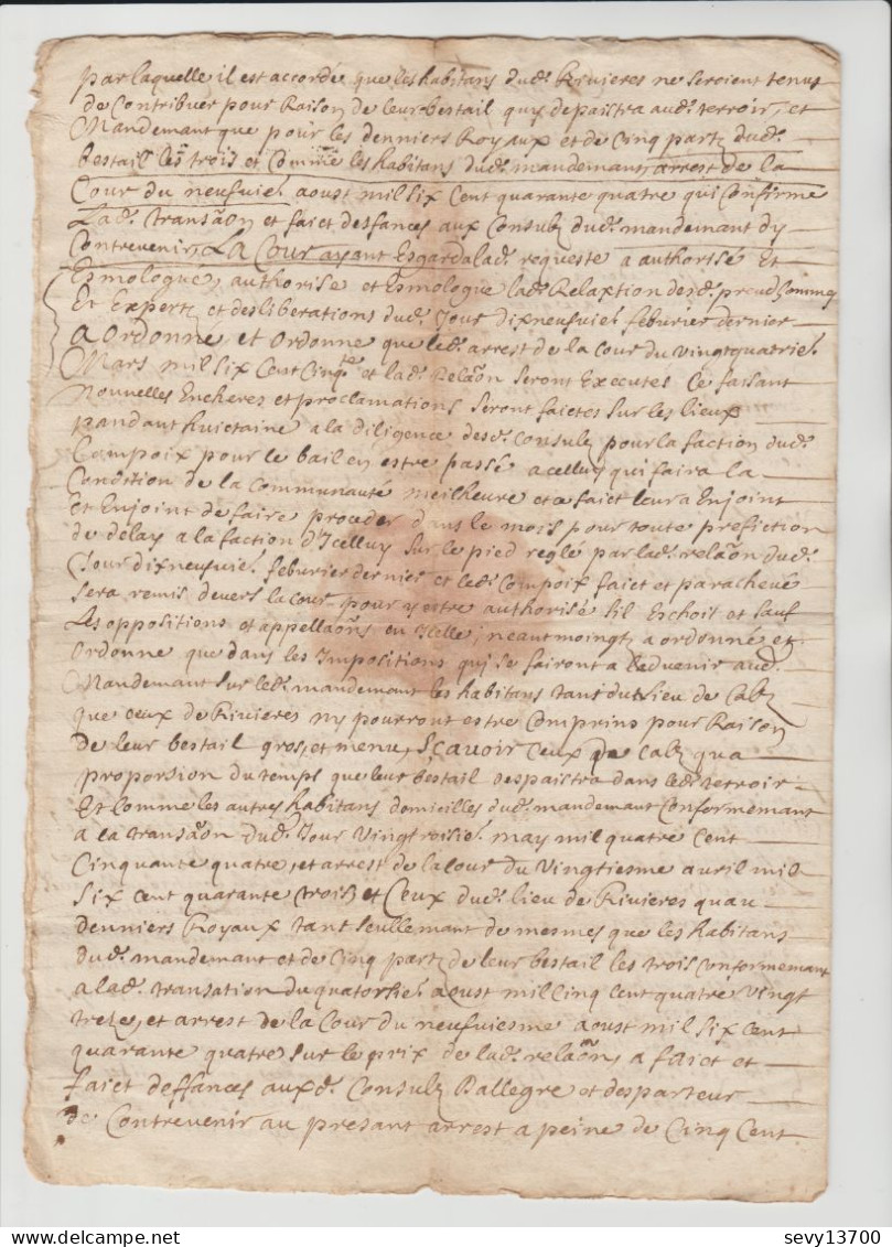 Manuscrit 4 Pages Du 19 Décembre 1671 - Manuscripts