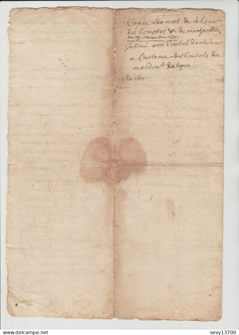 Manuscrit 4 Pages Du 19 Décembre 1671 - Manuscrits