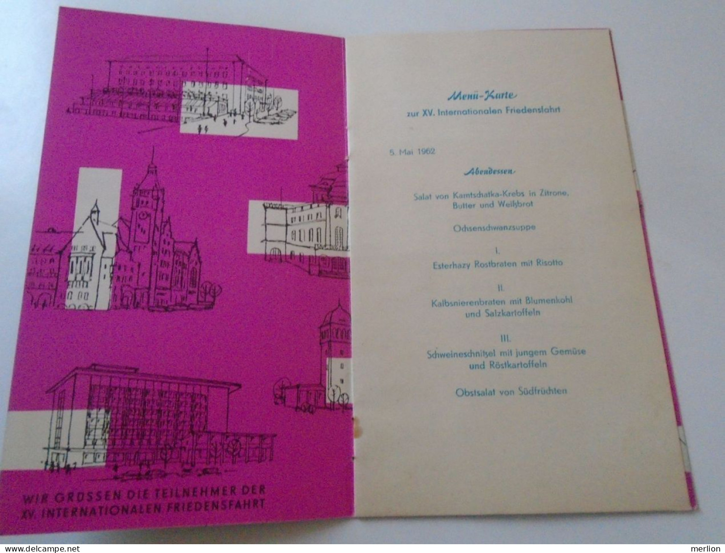 D202231  Menu,  XV Internationale Friedensfahrt 1962 - Menü-Karte  Hotel Carola Chemnitz - Menus