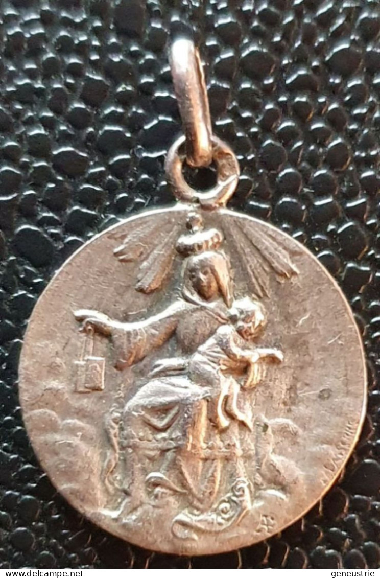 Pendentif Médaille Religieuse Argent 800 Début XXe "Jésus-Christ / Notre-Dame Du Scapulaire" Silver Medal - Godsdienst & Esoterisme