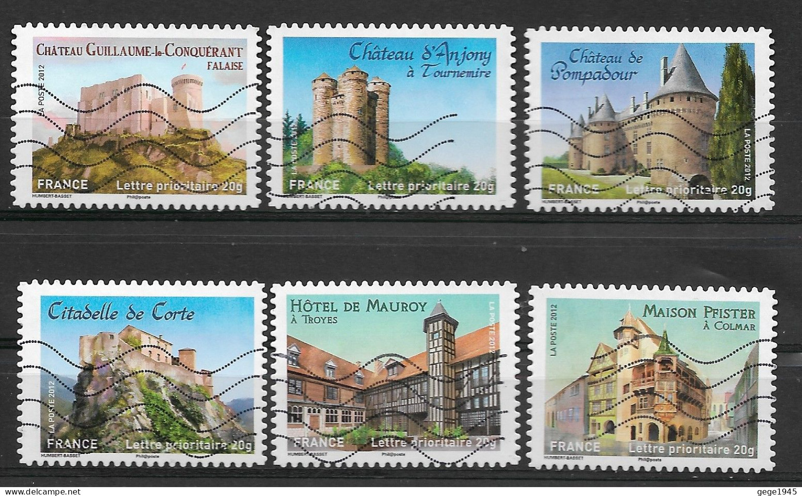 France 2012  Oblitéré Autoadhésif  N°  714 - 718 - 719 - 720  - 723 - 724   -   Chateaux Et Demeures Historiques  ( I ) - Used Stamps