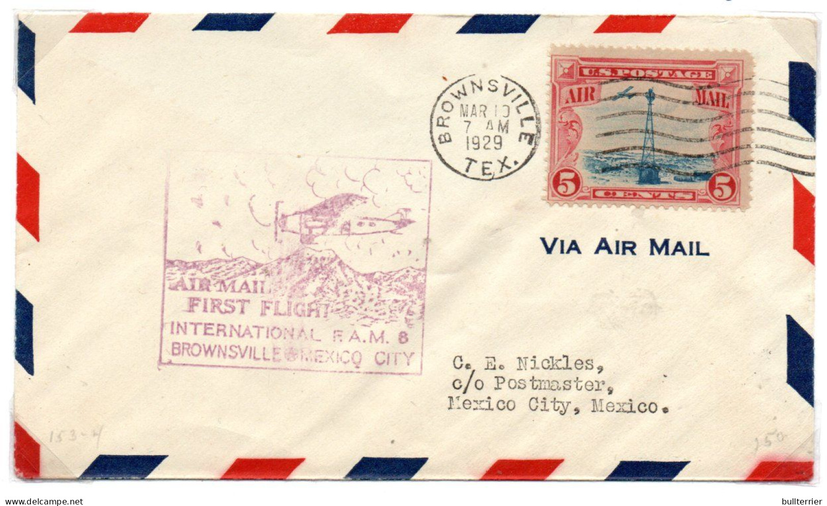 USA  -1929 - Lindbergh Flight Cover Brownsville To Mexico City - 1c. 1918-1940 Covers