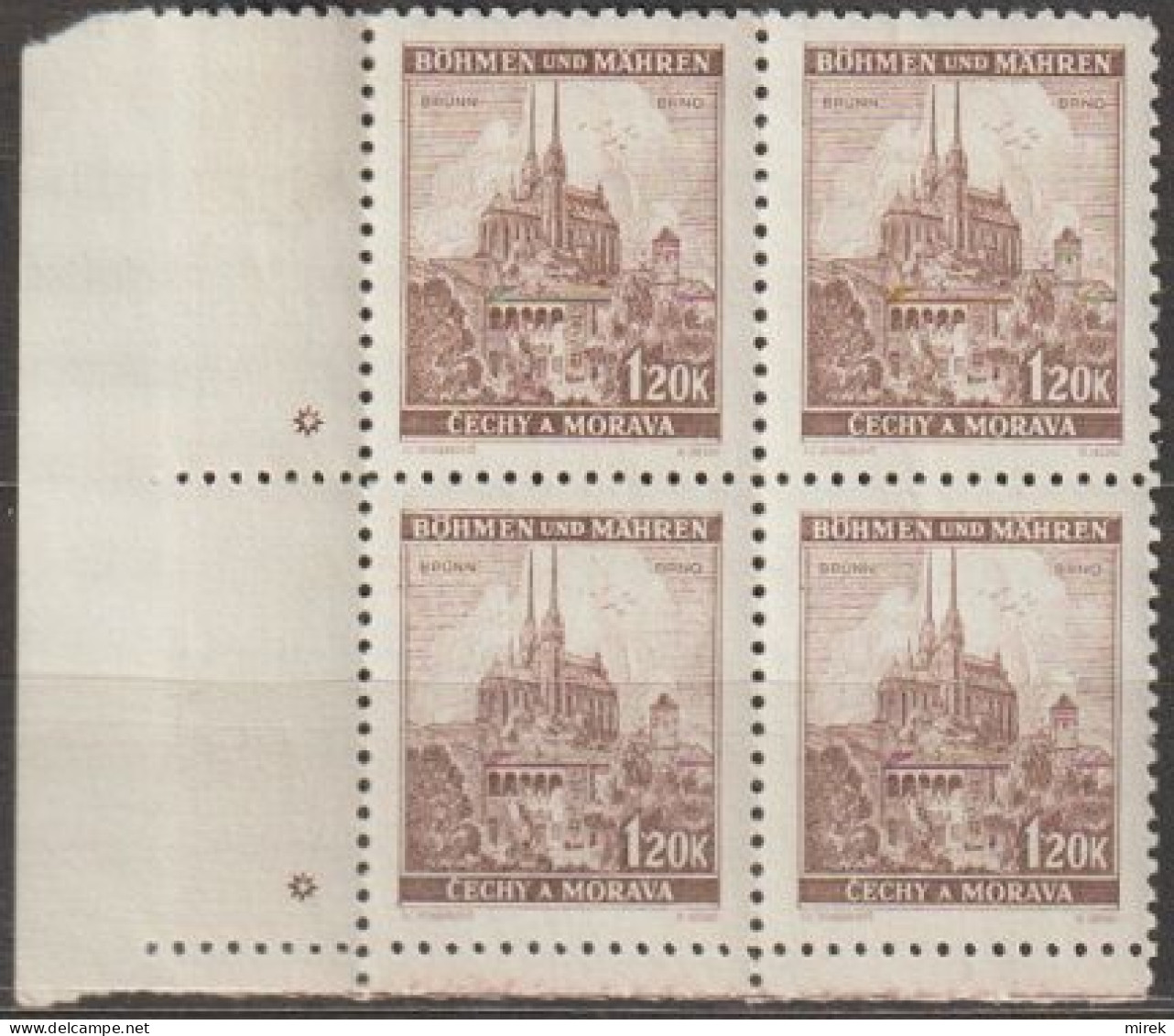 091/ Pof. 43; Corner 4-block, Plate Marks *, Narrow Border - Ungebraucht