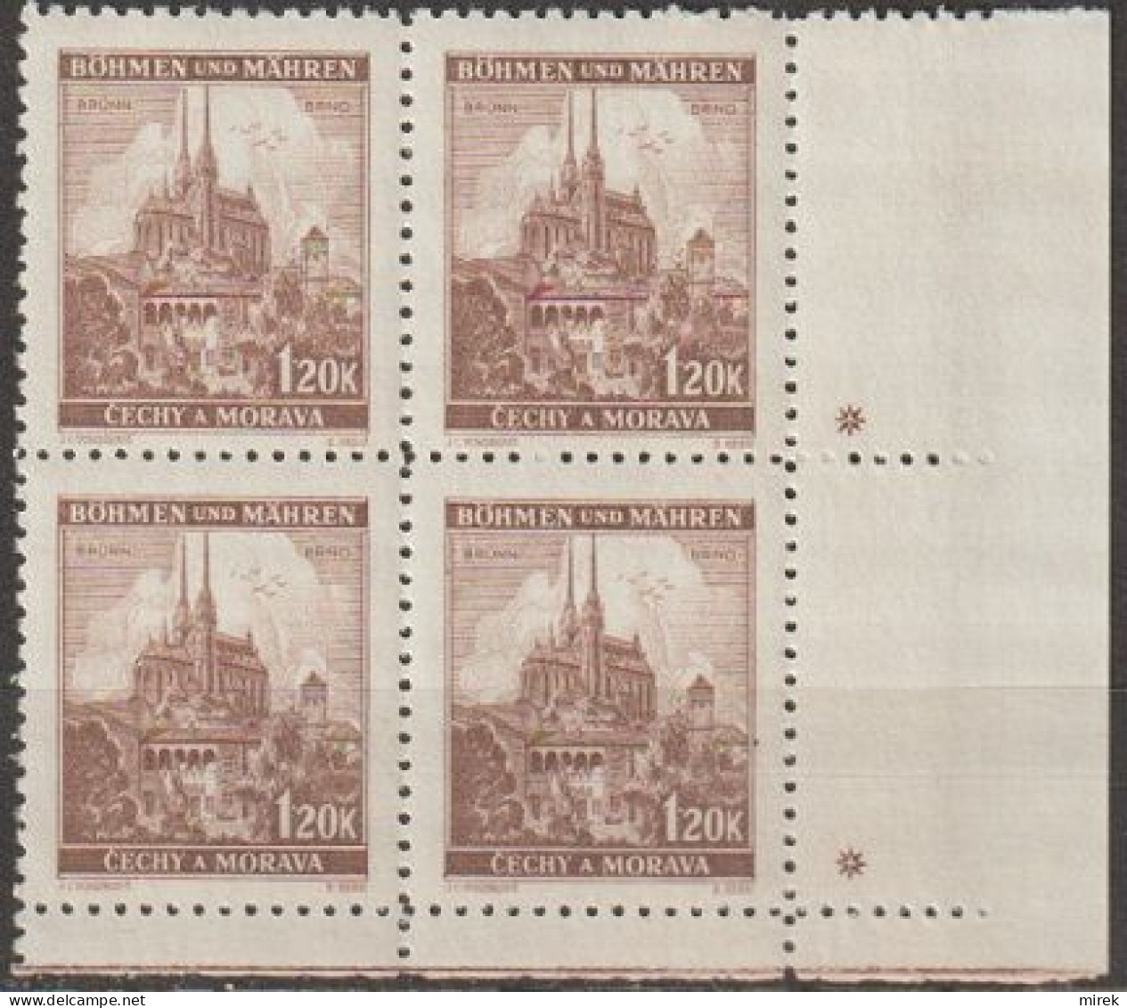 095/ Pof. 43; Corner 4-block, Plate Marks +, Narrow Border - Unused Stamps