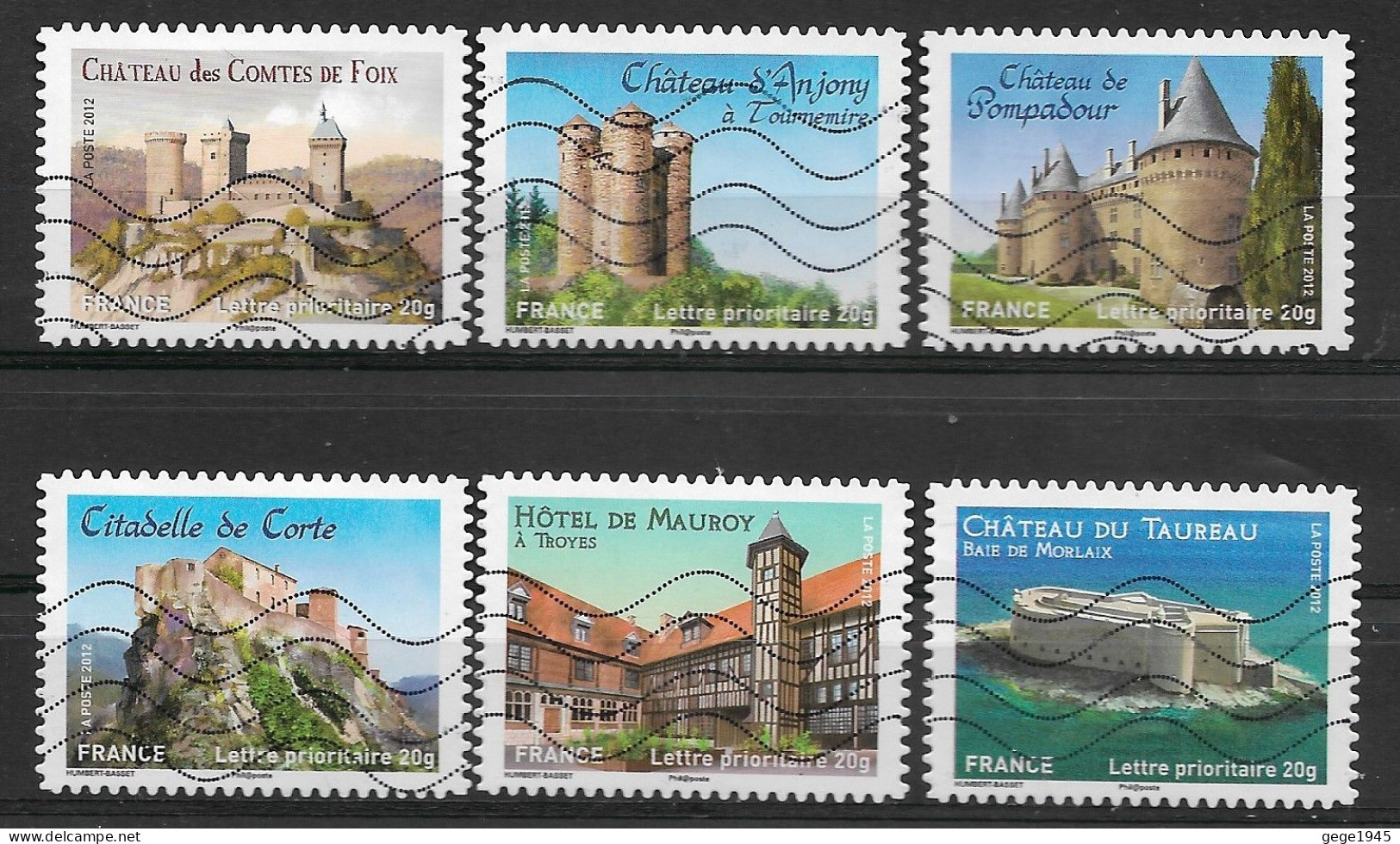 France 2012  Oblitéré Autoadhésif  N° 715 - 718 - 719 - 720  - 723 - 725  -  Chateaux Et Demeures Historiques  ( I ) - Used Stamps