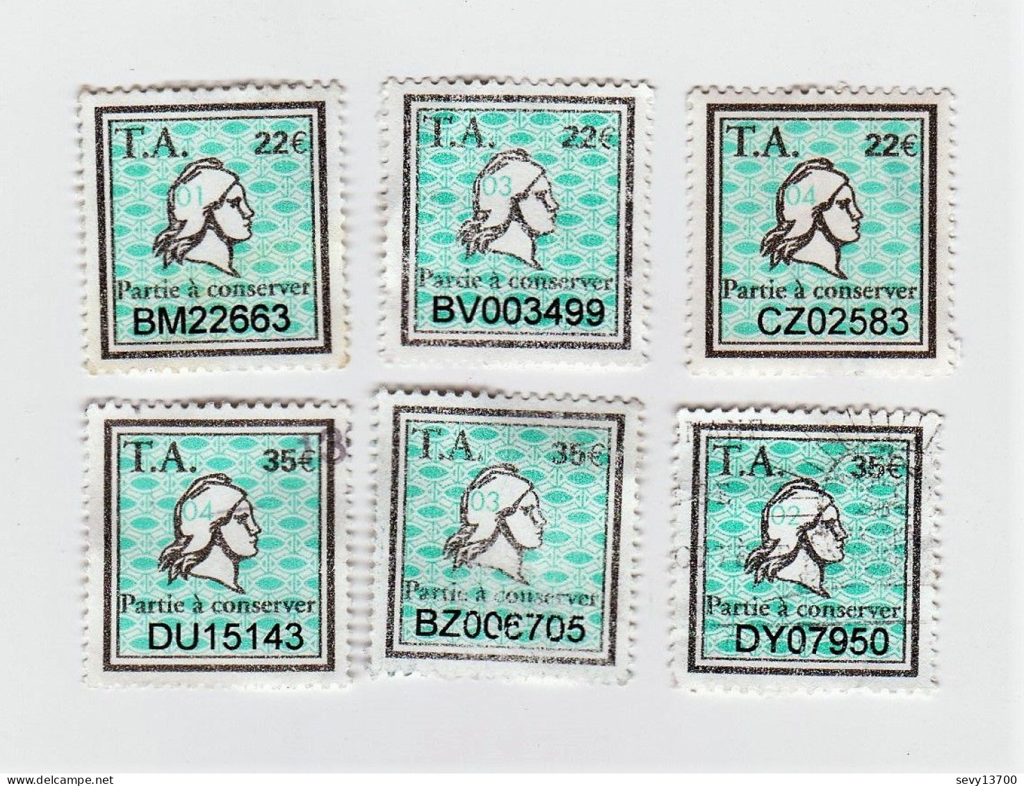 Timbres Fiscaux 6 Petits Timbres Amende 22€ Millésime 01 03 04 Et 35€ Millésime 02 03 04 - Autres & Non Classés