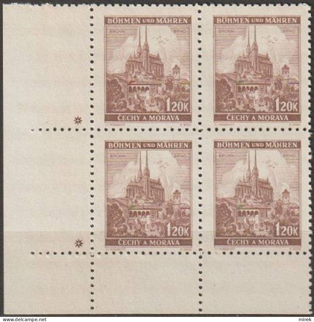 093/ Pof. 43; Corner 4-block, Plate Marks +, Wide Border - Ungebraucht