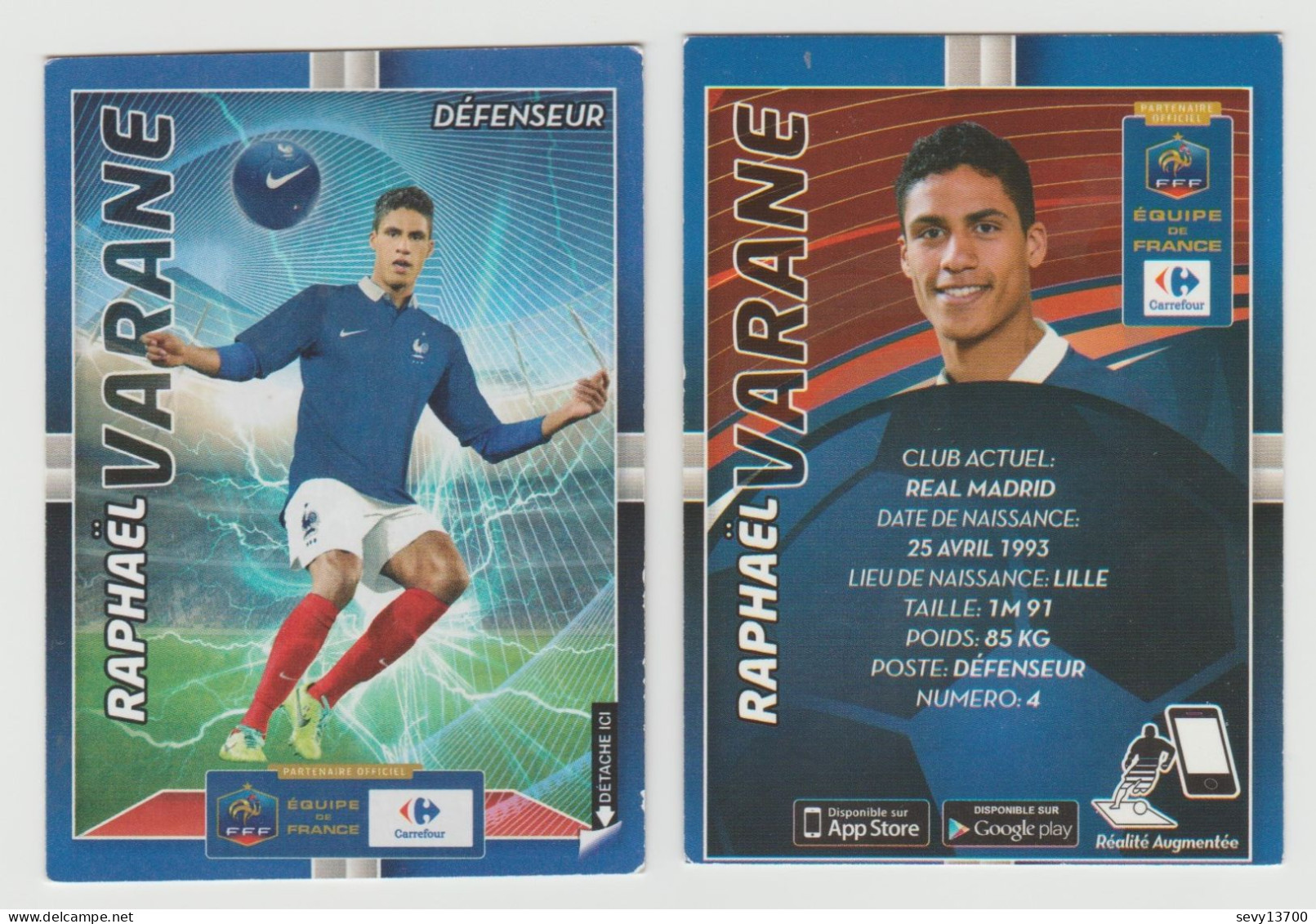 4 Cartes Panini Collection Carrefour Coupe Du Monde Football 2014 Raphael Varane Et Paul Pogba - Altri & Non Classificati