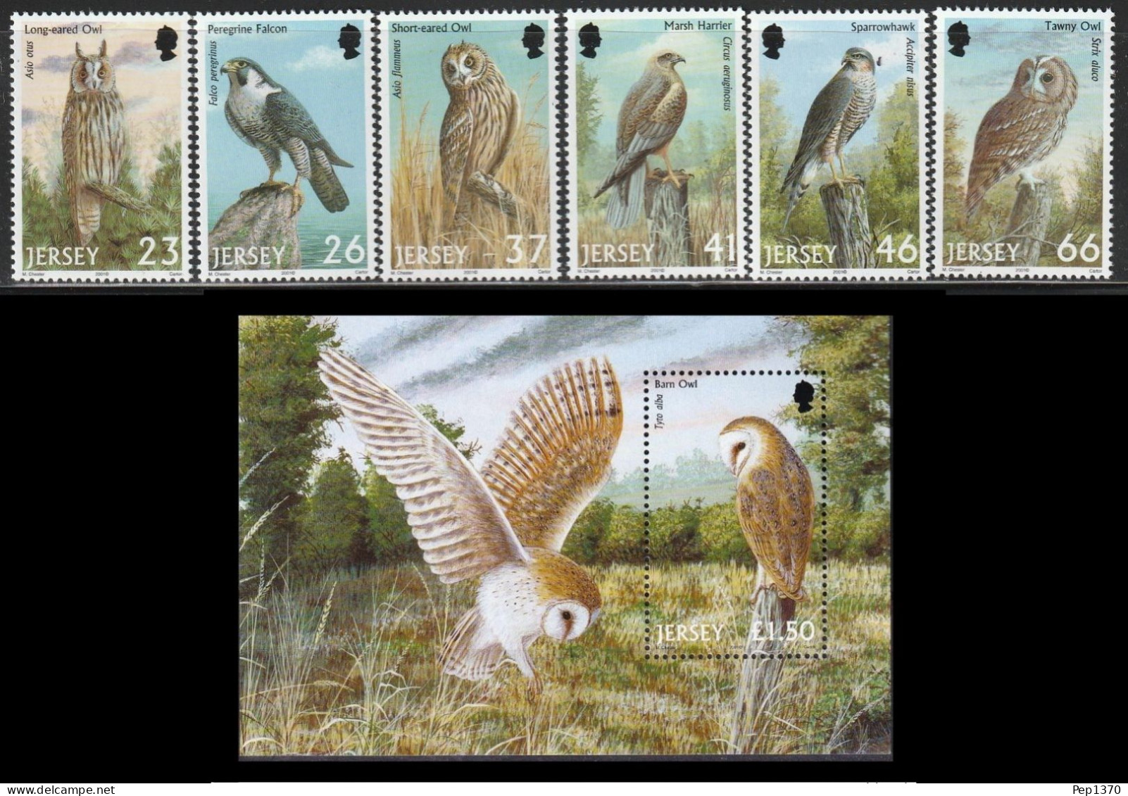 ISLA DE JERSEY 2001 - AVES RAPACES - PAJAROS - BUHOS - OWLS - YVERT 992** ó HB-37 + 986/991** - Jersey