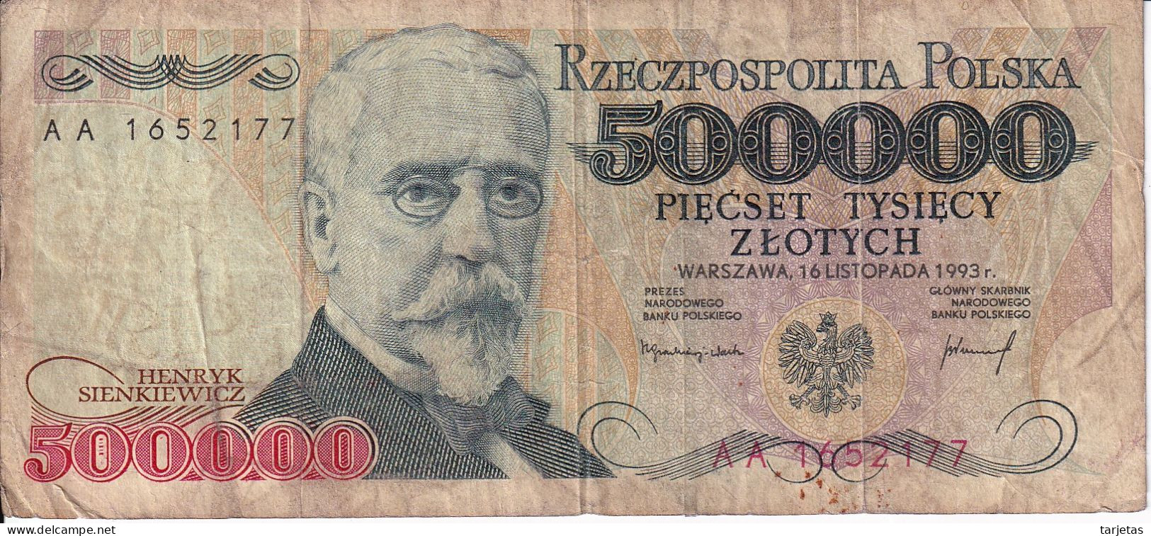 BILLETE DE POLONIA DE 500000 ZLOTYCH DEL AÑO 1993 (BANK NOTE) - Pologne