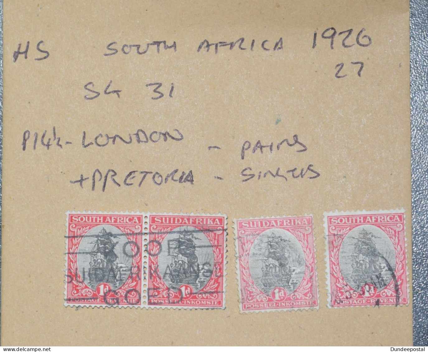 SOUTH AFRICA   STAMPS Drommedaris Ship 1d  1926  L5  ~~L@@K~~ - Used Stamps